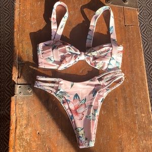 Pink flower bikini set